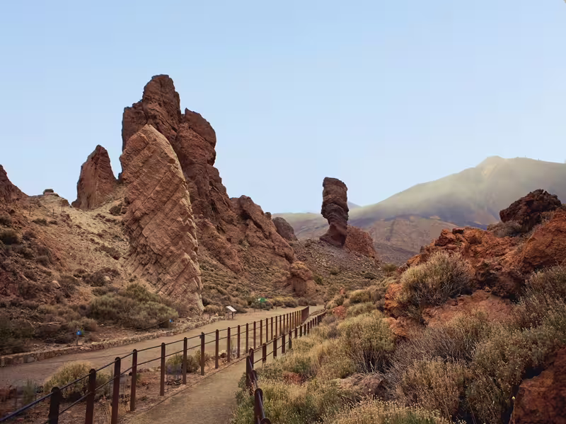 Majestic rock formations and scenic path in Teide National Park, perfect for private cruise excursions in Tenerife.