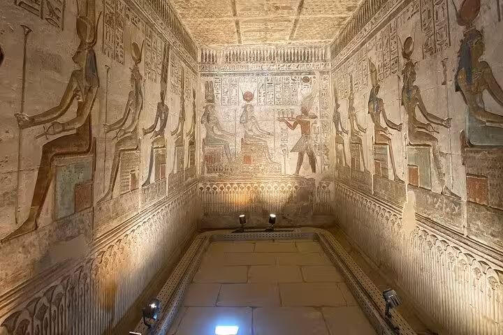 Beautifully preserved Egyptian wall art and hieroglyphics in the Temple of Hatshepsut, a key site on the Luxor West Bank tour.