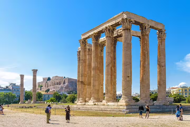 Temple of Olympian Zeus columns with Acropolis view on Athens half-day private tour city highlights
