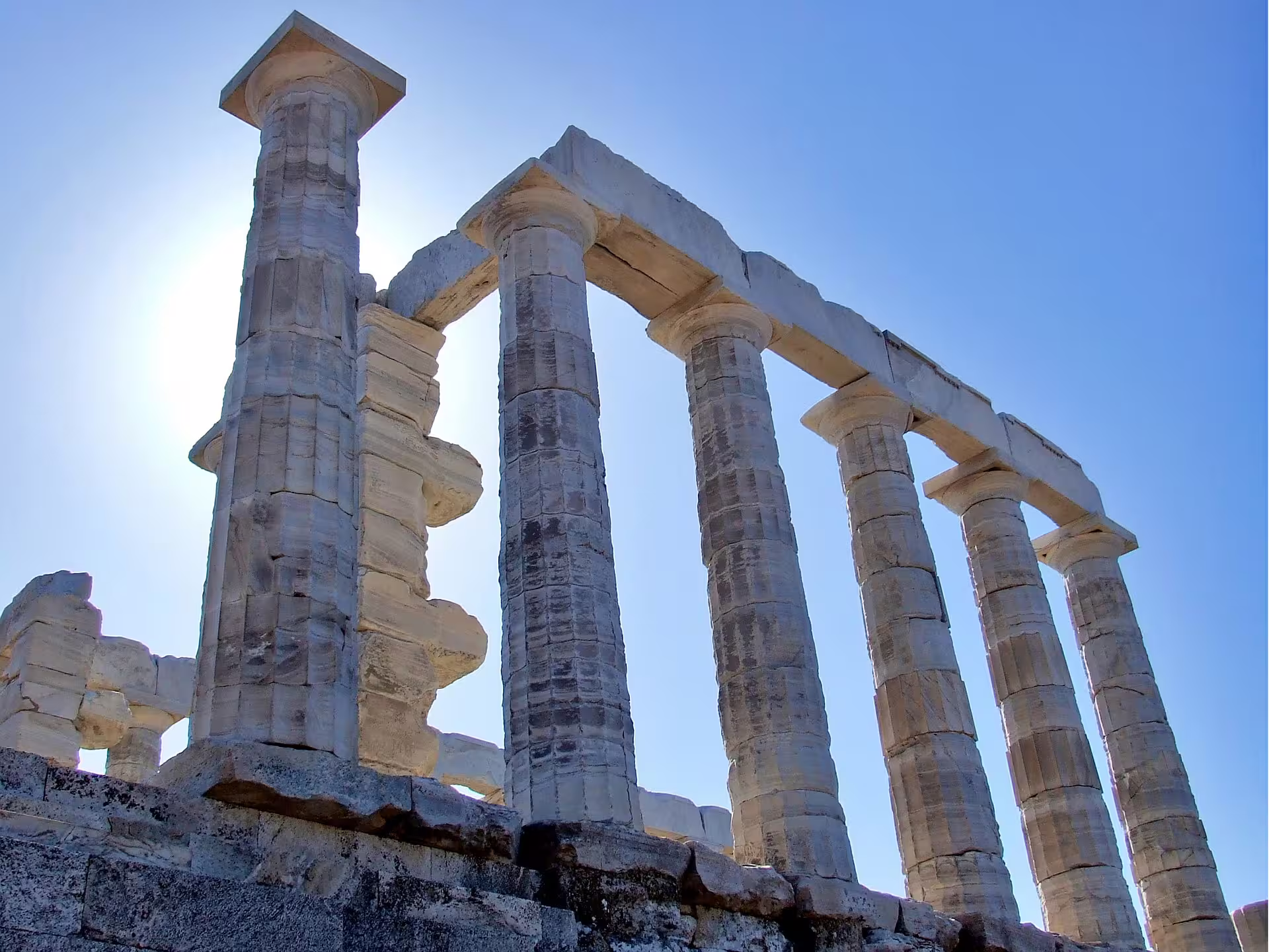 Temple of Poseidon columns at Cape Sounion near Athens, scenic stop on an Athens classical full-day private tour