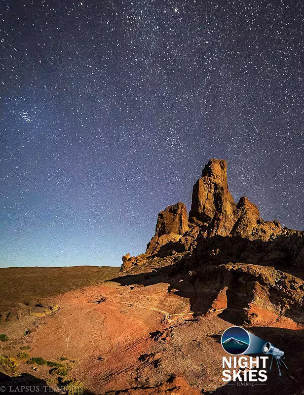 Starry night sky over Tenerife's rugged terrain, perfect for self-drive stargazing tours without evening meal.