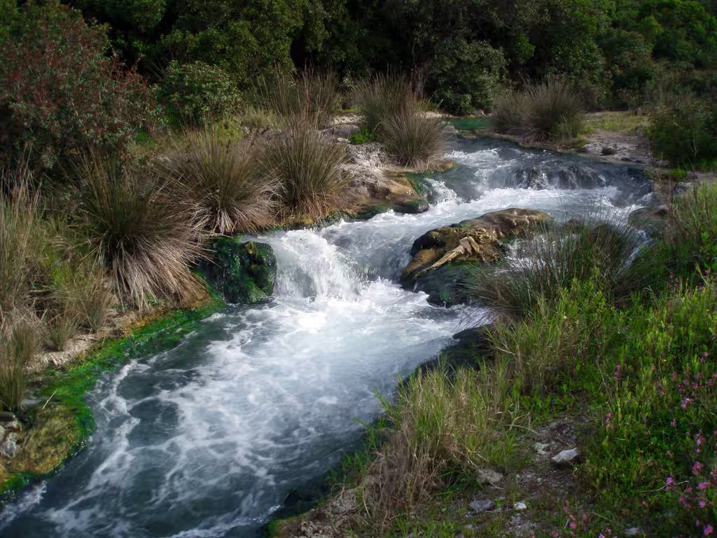 Mountain stream and small rapids near Thermopylae, scenic nature stop on 2-day private Meteora tour from Athens