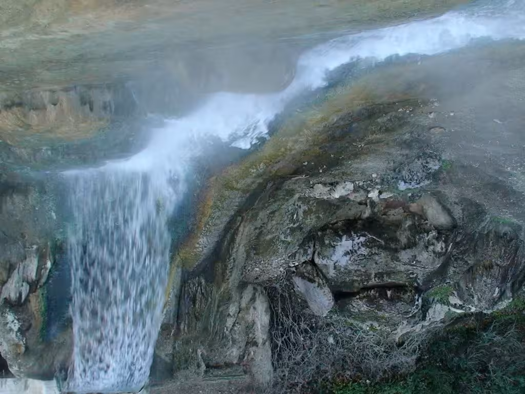 Waterfall at Thermopylae hot springs near Lamia, scenic stop on a 2-day private Meteora tour from Athens