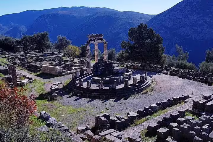 Tholos of Athena Pronaia at Delphi Archaeological Site, highlight of full-day Delphi Arachova tour with lunch