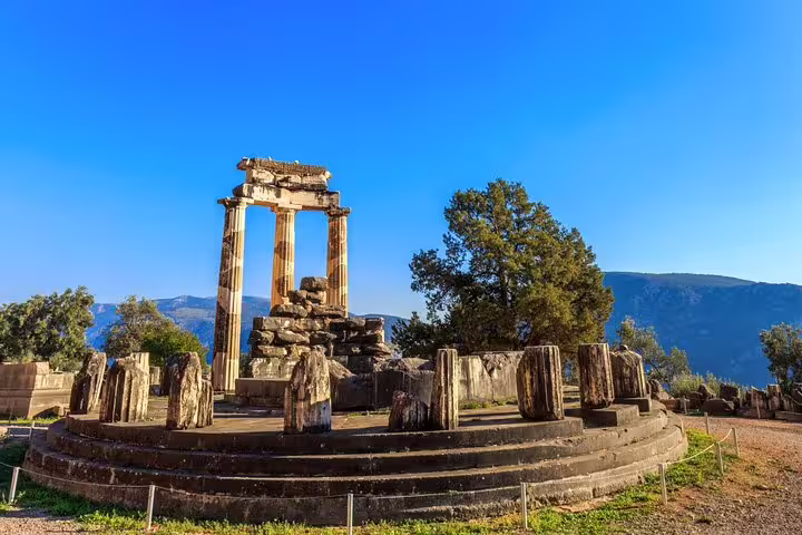 Tholos of Athena Pronaia at Delphi, Greece, a must-see stop on a full day guided Delphi tour