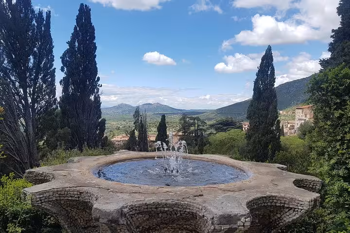 Scenic fountain viewpoint at Villa d’Este gardens in Tivoli on a full-day tour from Rome, Italy