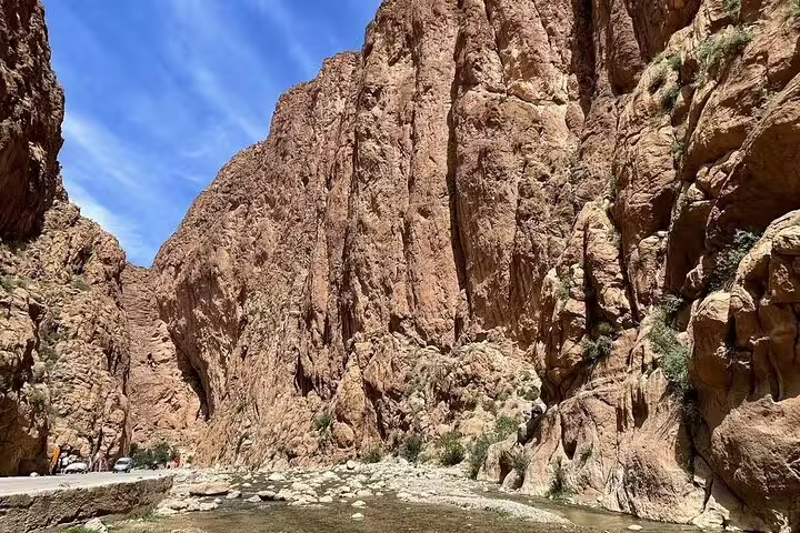 Towering Todra Gorge canyon cliffs on Morocco 11 days tour from Casablanca to Sahara Desert route