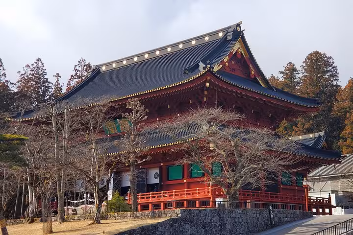 Explore the stunning traditional architecture of a historic temple in Nikko on a Tokyo to Nikko private guided tour.