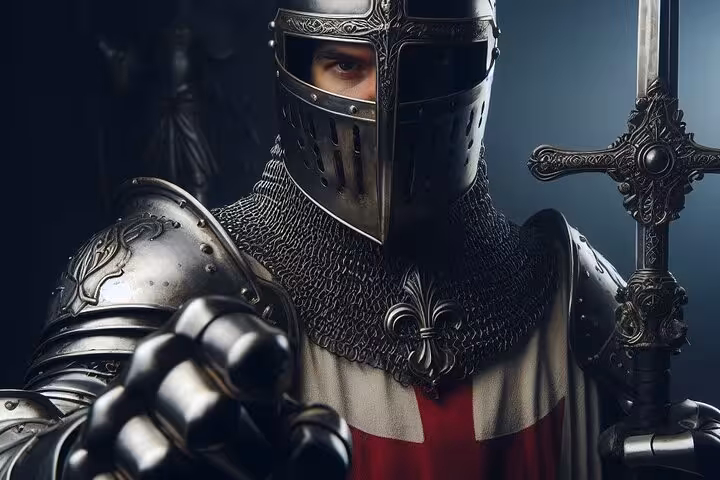 Explore medieval history on a Tomar tour featuring a knight in full armor, highlighting the town's Templar heritage.