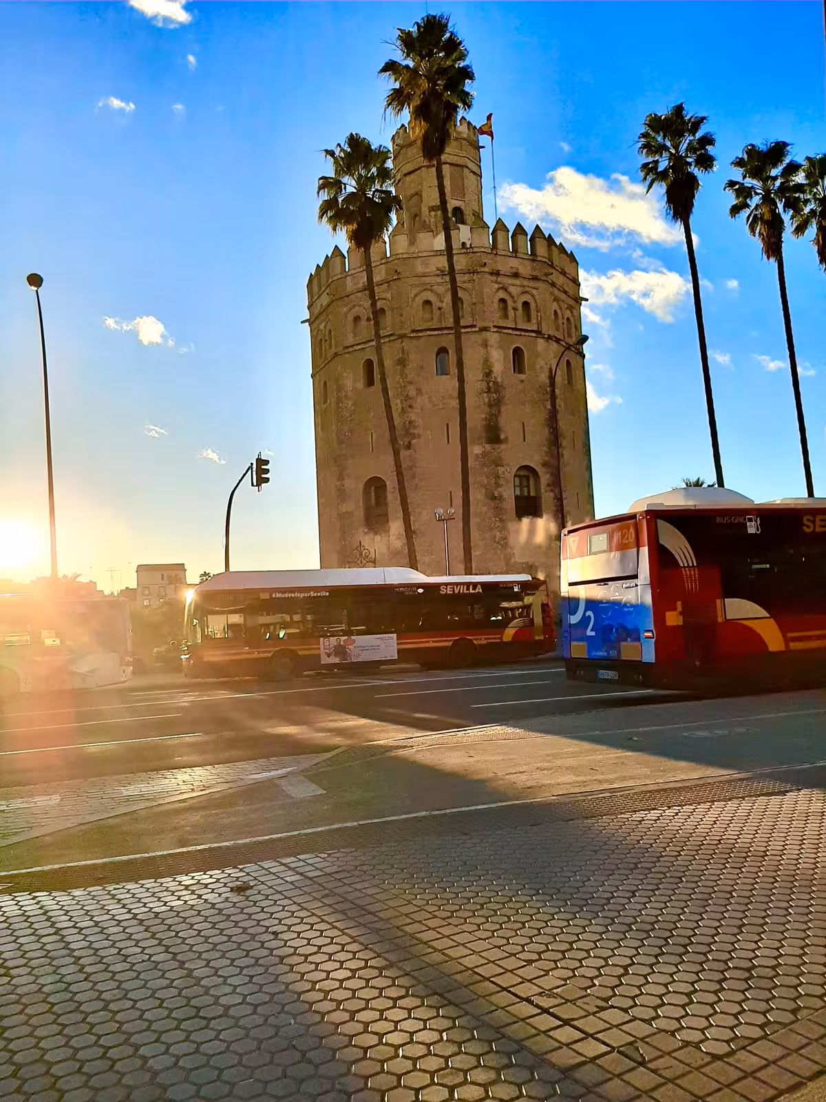 Torre del Oro in Seville at sunset along the Guadalquivir River