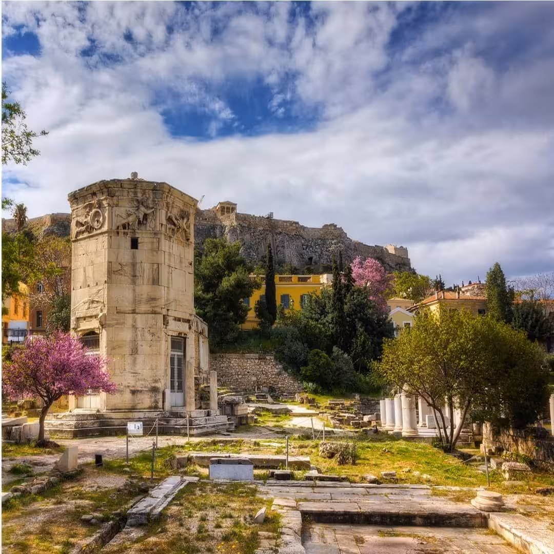 Tower of the Winds with Acropolis views, a highlight on Anastasia’s private Athens walking and food tour
