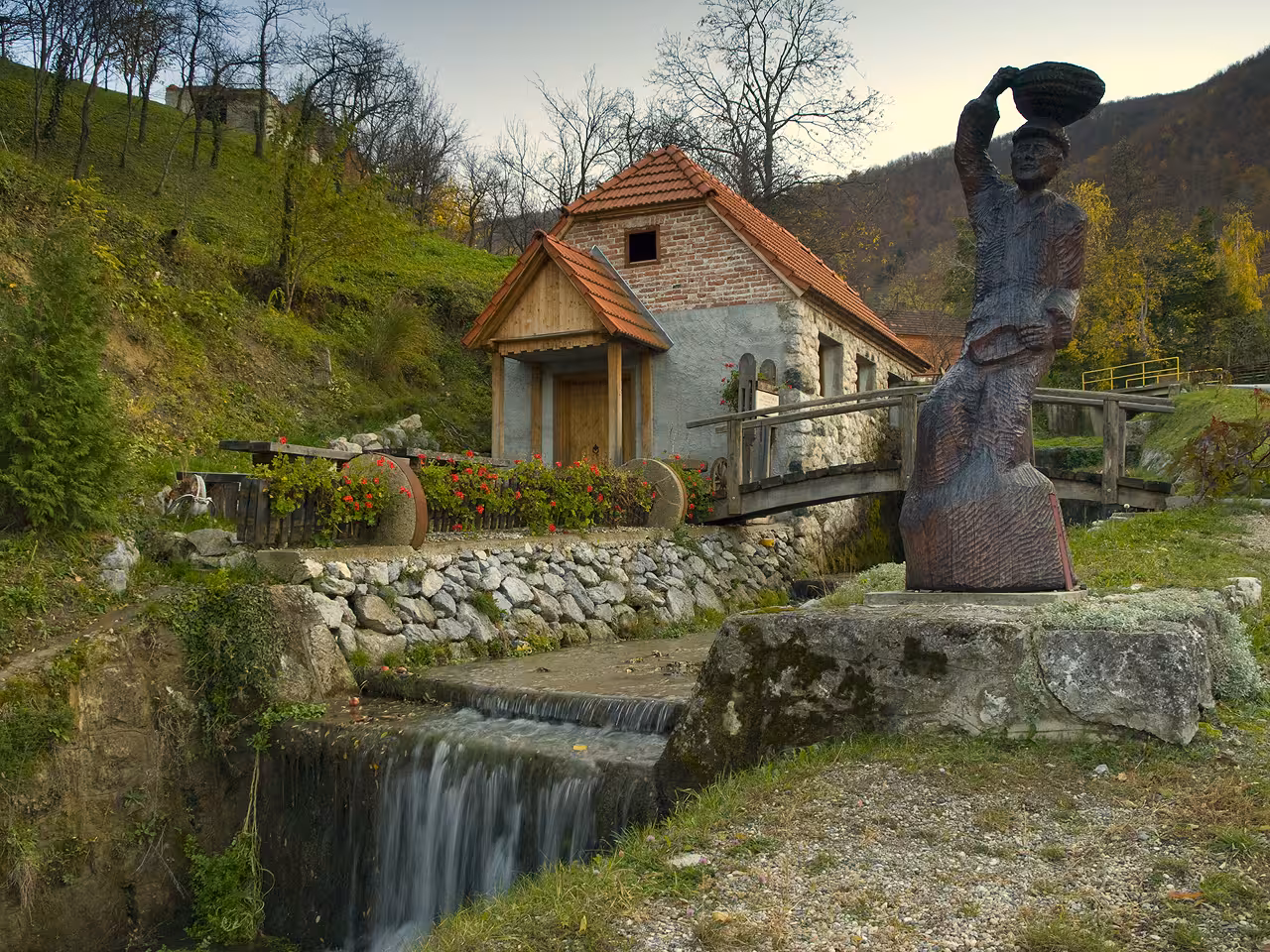 Traditional watermill by stream near Trakošćan Castle, scenic stop on Varaždin former capital Croatia tour