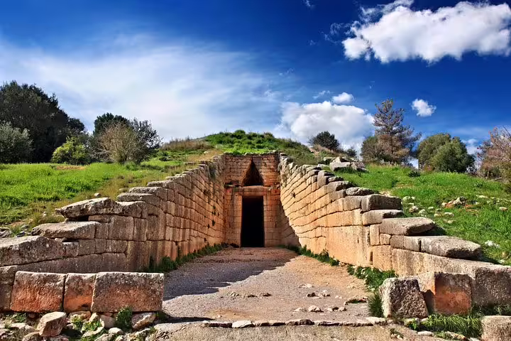 Treasury of Atreus beehive tomb entrance at Mycenae, highlight of Argolis private full day tour