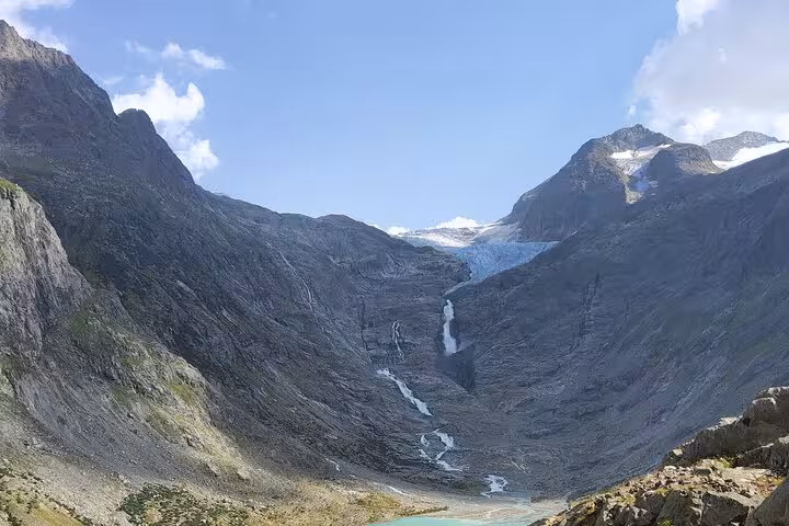 Trift Glacier valley panorama on Zurich day trip to Trift Suspension Bridge in the Swiss Alps