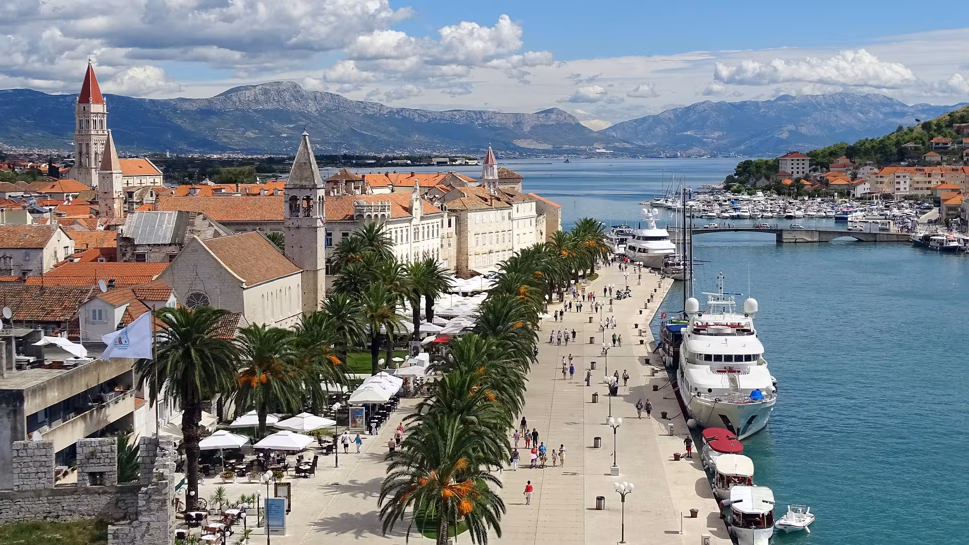 Trogir Old Town waterfront promenade and marina view, a highlight of the Klis Fortress day tour from Split