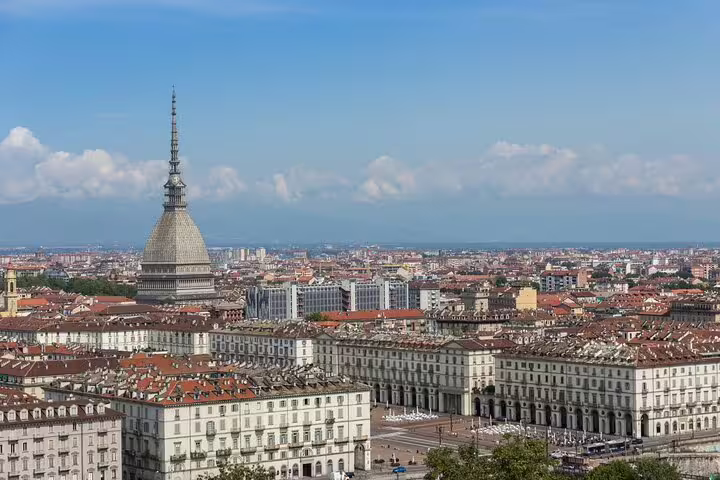 Turin skyline with Mole Antonelliana and Piazza Vittorio Veneto, ideal for a self-guided scavenger hunt tour