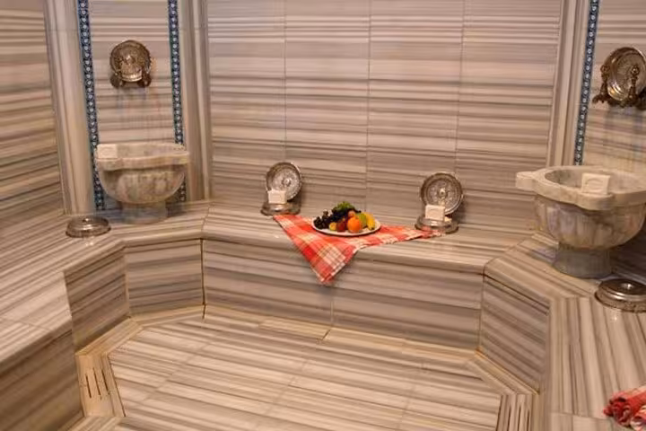 Marble steam room in Turkish bath, Sharm El Sheikh hamam tour with hotel transfer and body massage
