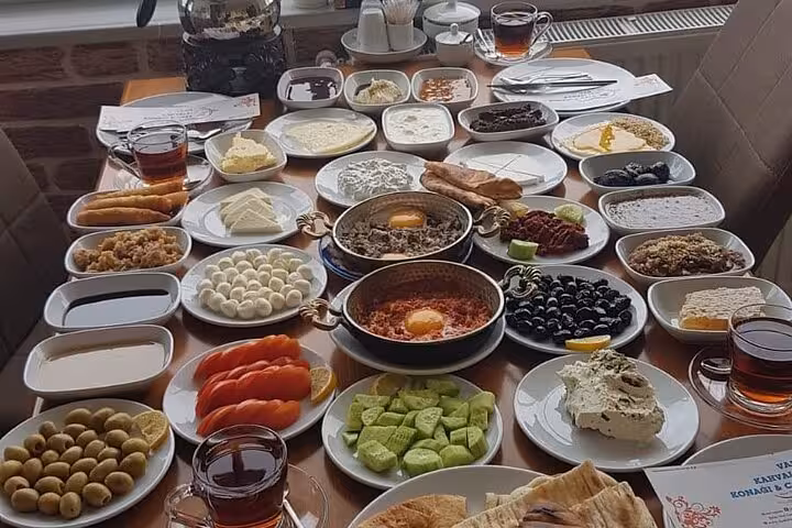 Traditional Turkish breakfast spread before Mount Ararat trek, ideal fuel for a 7-day all-inclusive climb