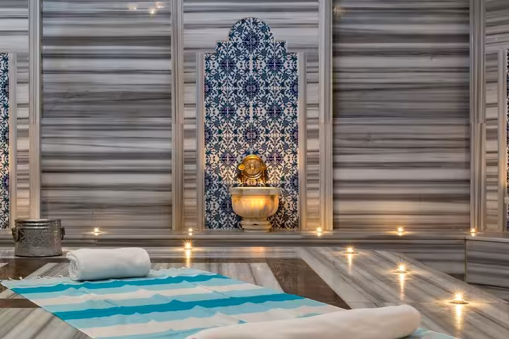 Traditional Turkish bath marble hammam room, part of private Ephesus shore excursion for cruisers