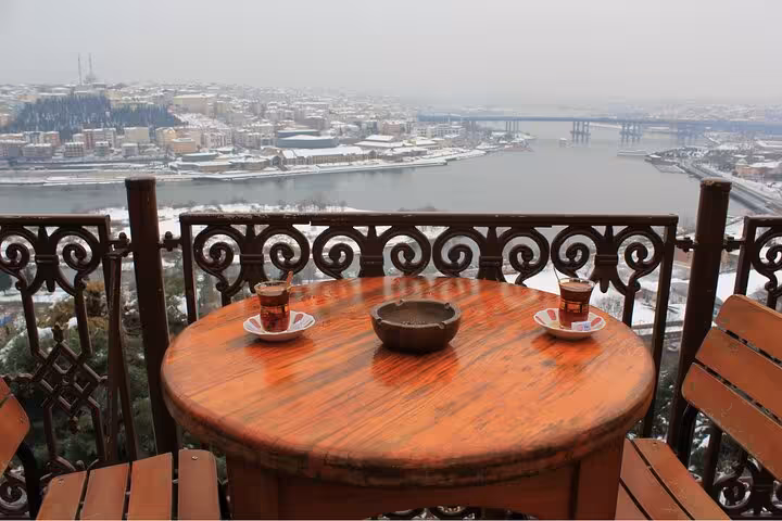 Turkish tea on a terrace overlooking the Golden Horn, a scenic stop on a 2-day private Istanbul tour