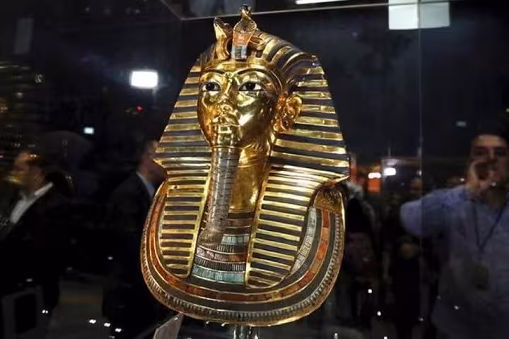 Tutankhamun gold funerary mask at Egyptian Museum Cairo on 3-day private sightseeing tour from Giza