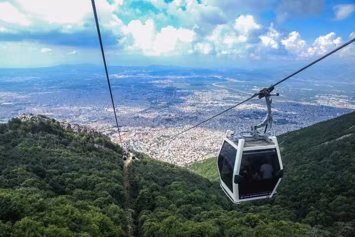 Uludag cable car cabin overlooking Bursa city panorama on Istanbul to Bursa tour with lunch and cable car option