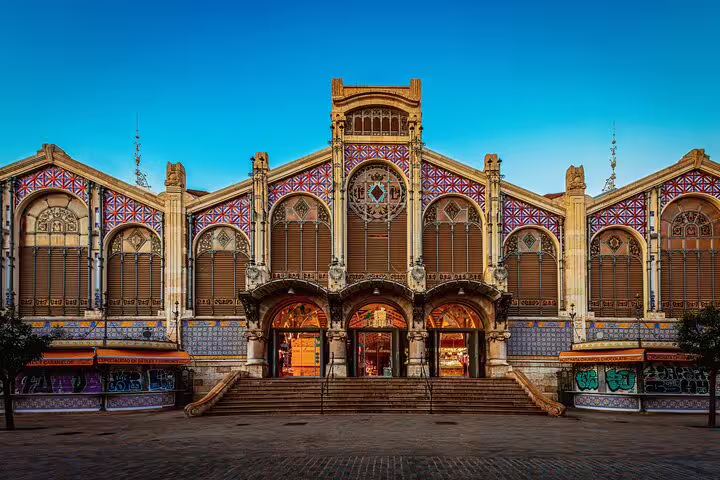 Exterior view of Valencia's Central Market, a key stop on the half-day private tour with local tasting experiences.