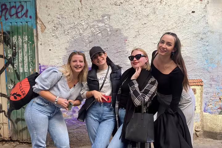 Group photo during Valencia Iconic Sights scavenger hunt, exploring El Carmen street art and hidden alleys