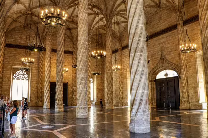 Gothic architecture inside Valencia's historic Silk Exchange, a highlight of the Half-Day Private Tour with Local Tasting.
