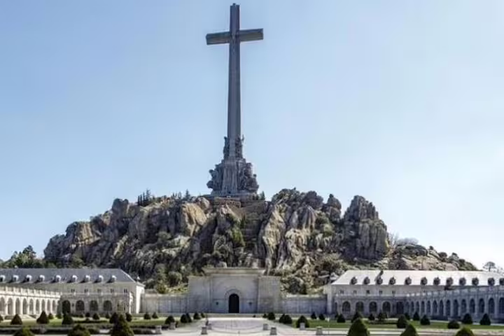 Valley of the Fallen cross and basilica complex in Madrid mountains on private minivan tour from Madrid