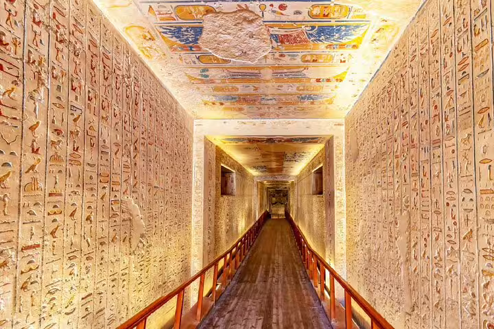 Painted hieroglyphic corridor inside the Valley of the Kings, Luxor day tour from Safaga Port excursion