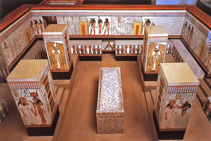 Ancient Egyptian burial chamber replica at Valley of the Queens, Luxor bus tour from Hurghada