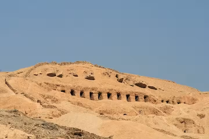 Valley of the Queens tomb entrances in Luxor desert hills on Hurghada day trip to Luxor with lunch