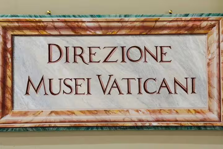 Direzione Musei Vaticani sign at entrance, meeting point for Exclusive Vatican Museums guided tour