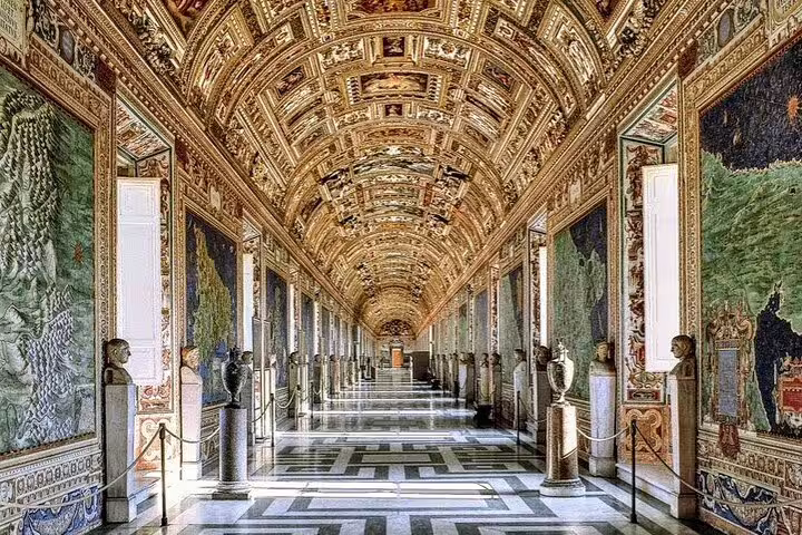 Vatican Museums Gallery of Maps corridor with ornate ceiling, highlight of guided Vatican tour