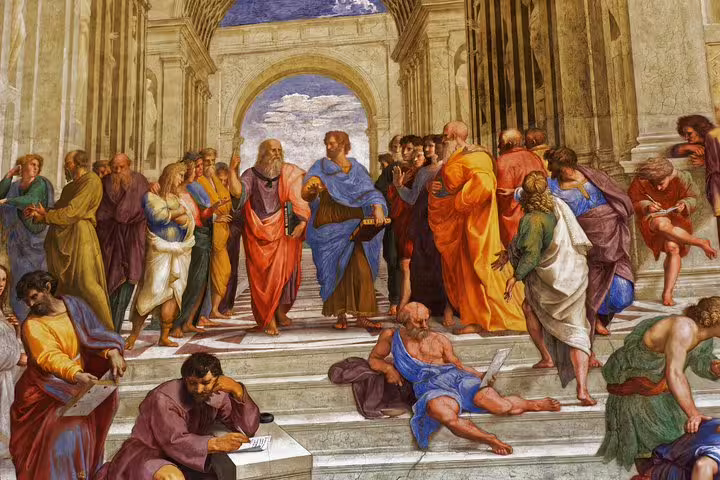 Guided Vatican Museums tour viewing Raphael’s School of Athens fresco in the Raphael Rooms on a two day Rome art and history itinerary