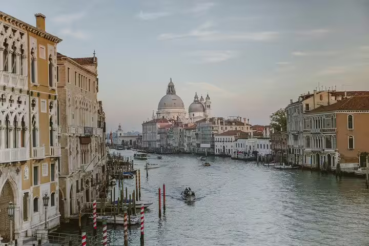 Grand Canal view toward Basilica Santa Maria della Salute, Venice, with private airport transfer to central hotel