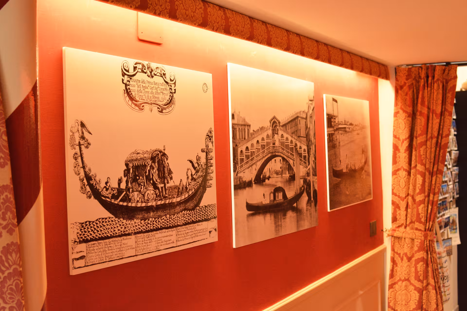 Historical gondola and Rialto Bridge images at San Marco History Gallery, Venice.