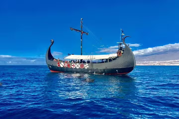 Traditional Viking ship sailing on a sunny day, perfect for the 2h Viking Cruise Whales & Dolphins Watching tour.
