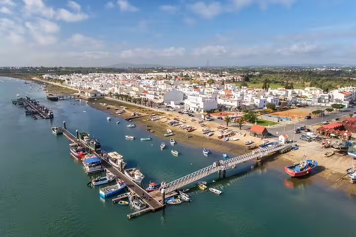 Aerial view of Vila Real de Santo António marina and Guadiana River on scenic Algarve day trip from Faro