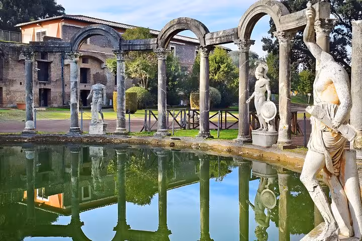 Discover the enchanting statues and arches of Villa Adriana, a highlight of the half-day Tivoli tour.
