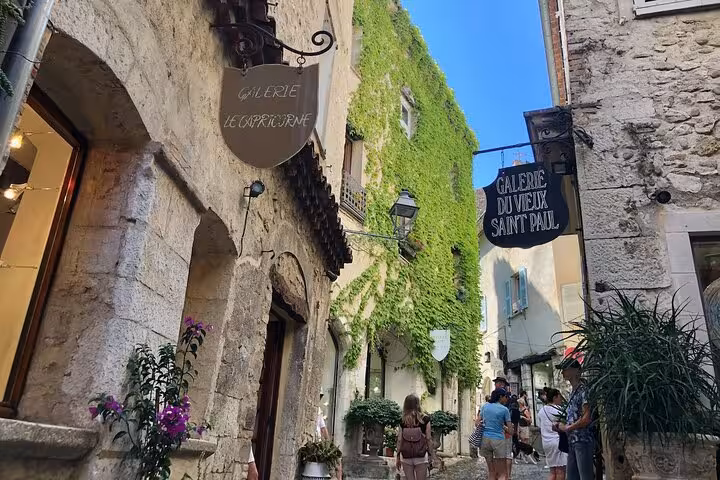 Picturesque alley in a local village with ivy-covered walls and art galleries, perfect for a private walking tour.