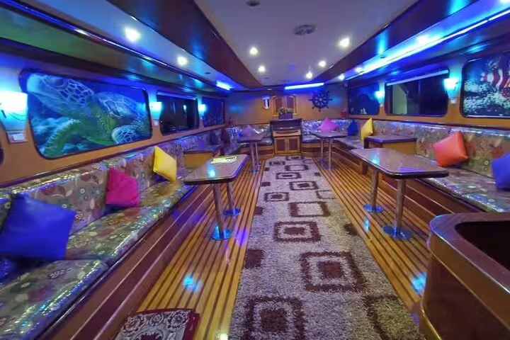VIP boat lounge interior for Sharm El Sheikh White Island and Ras Mohamed snorkeling day trip