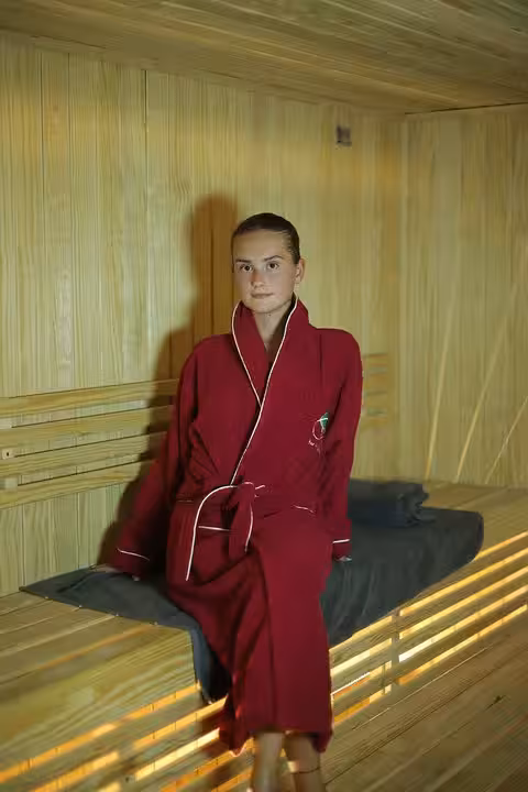 Guest in red robe relaxing in sauna room before VIP solo massage experience in Sharm El Sheikh spa