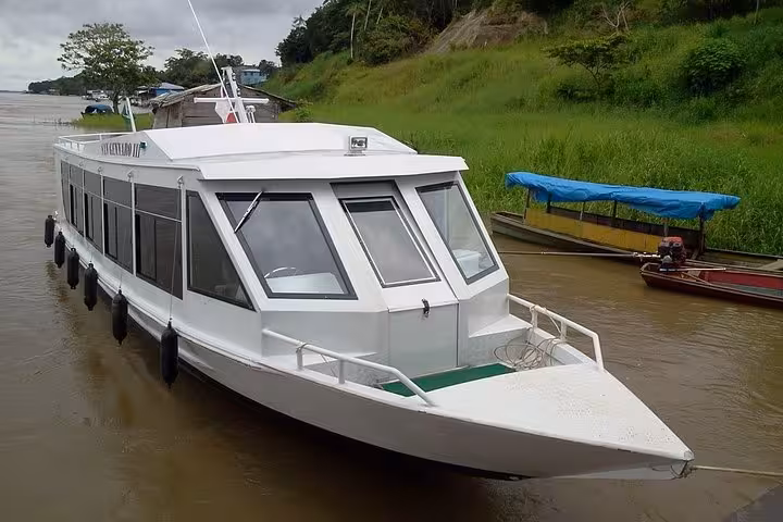 VIP speedboat on Amazon River for Santa Rosa border to Iquitos Peru fast boat ticket transfer