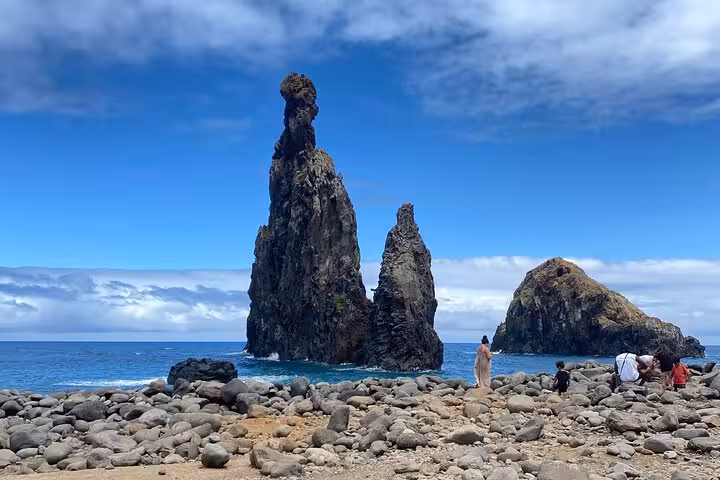 Volcanic sea stacks at Ribeira da Janela on West Madeira 4x4 expedition, coastal stop near lava pools