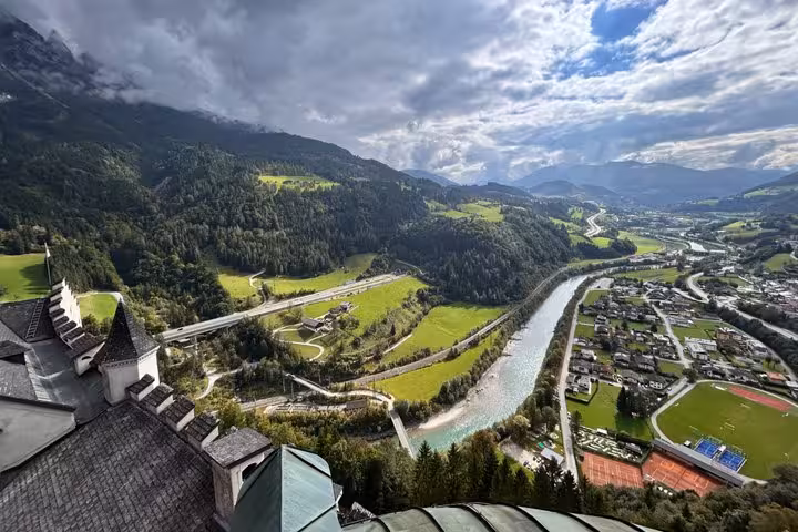 View from Werfen Castle over Salzach Valley and alpine town, highlight on private day tour from Salzburg