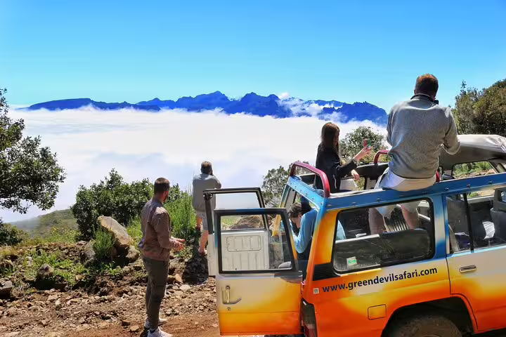 Tourists enjoy breathtaking views above the clouds during a Full Day Private 4x4 Tour in West Madeira with a local guide.