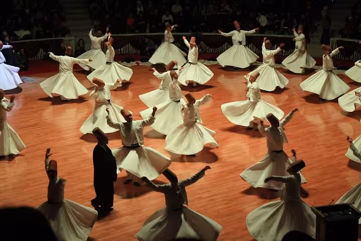 Whirling dervishes performing the Sema ceremony in Konya on a private tour with lunch in Turkey