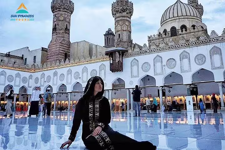 Woman at Al-Azhar Mosque courtyard in Islamic Cairo, a highlight of the 5-day Cairo short break
